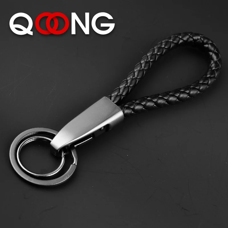 QOONG 2023 New Lovers' Braided Genuine Leather Rope Key Chain Handmade Wavon Keychain Zinc Alloy Key Ring Car Key Holder S05