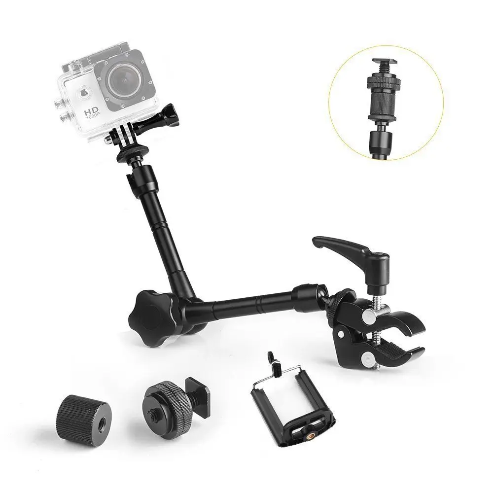 Brazo mágico + alicates de cangrejo de abrazadera pequeña + adaptador Gopro + Kit de accesorios de tornillo Thumber, trípode de cámara