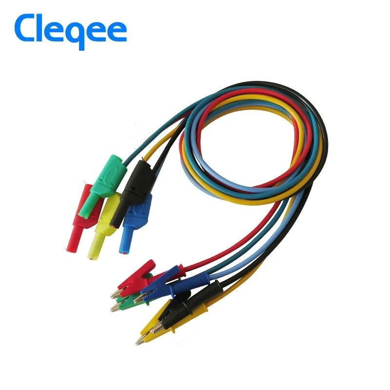 HOT Cleqee P1018A 1M 4mm Banana Plug to Crocodile Alligator Clip Test Probe Lead Wire Cable 5pcs/lot