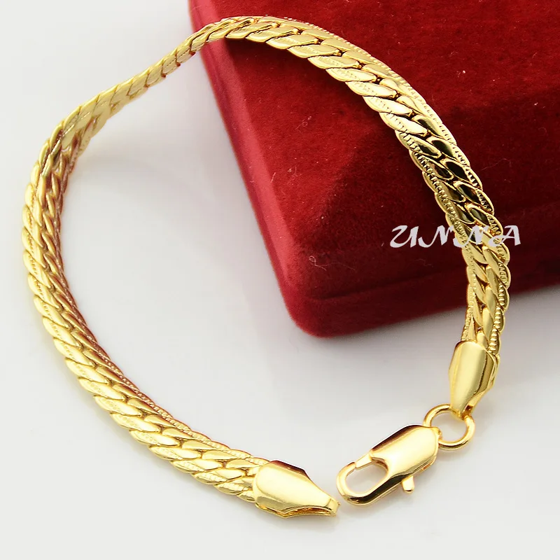 6mm Fashion Yellow White Gold Color Herringbone Snake Necklace Chains Bracelet Set Jewelry