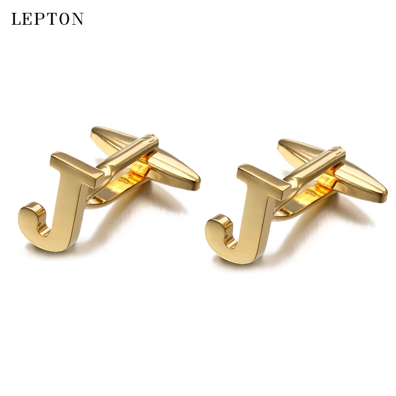 

Letters J Cufflinks For Men With Cufflinks Box Lepton High Quality Gold/Silver Color Metal Wedding Shirt Cuff Links Gemelos