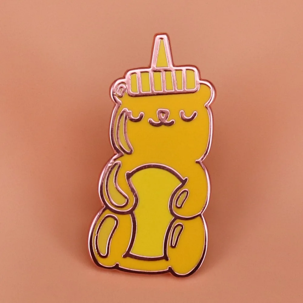 Honey bear enamel pin cute animal badge rose gold honey bottle brooch bee art jewelry sweet gift women shirt hat accessories