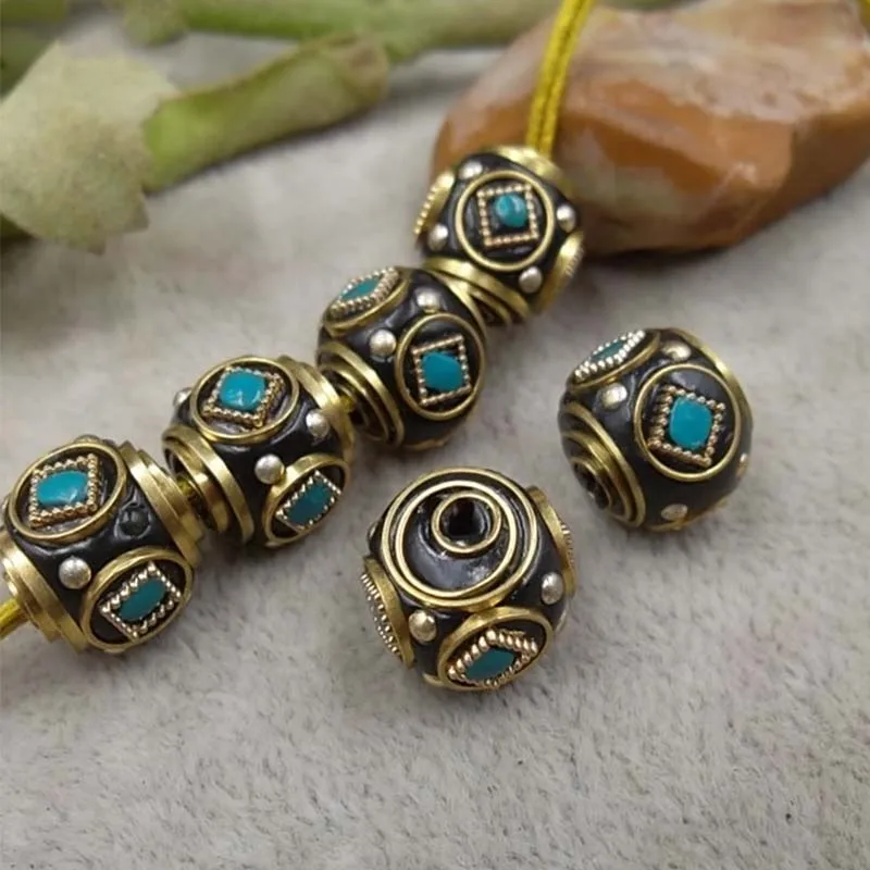 5pcs/lot Craft Handmade Copper Nepal Spacer Beads 12x13mm Ethnic Decoration Brass Charm Accessories DIY Jewelry Making Unisex