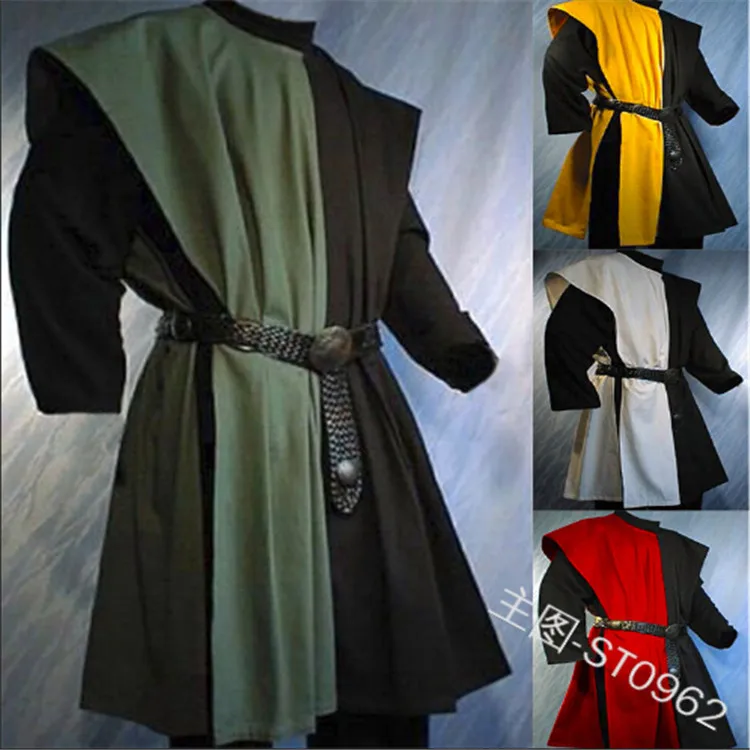 Adult Men Medieval Renaissance Warriors Knight Costume Robe Shirt Tops Sleeveless Cos Tabard Surcoat Male Tunic Plus Size S-5XL