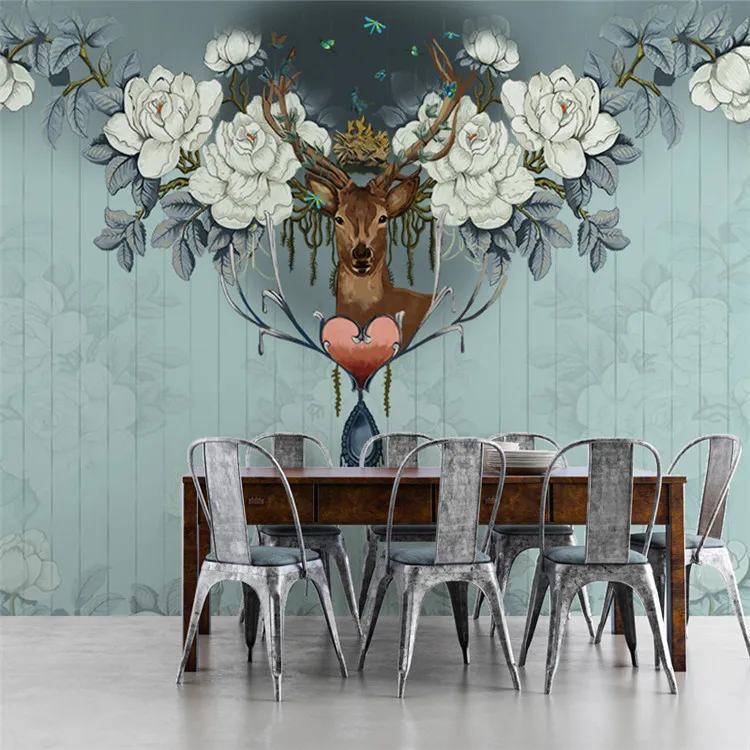 TV background wall paper European style hand-painted Elk custom mural living room sofa creative personality home wallpaper