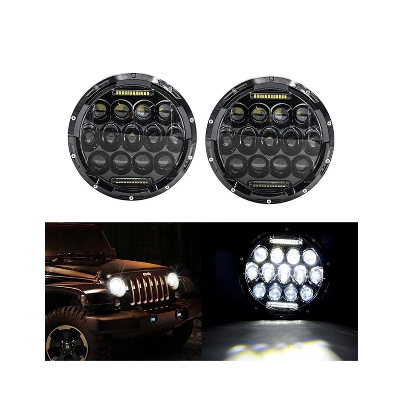 1 Pair Round 7inch LED Headlight 75w Hi/Low with Angel Eyes DRL Black Silver LED Headlight for Wrangler JK TJ Hummer Motorcyecle