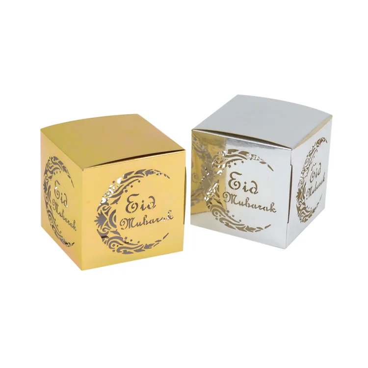 

Gold silver color laser cut eid party favors small paper boxes