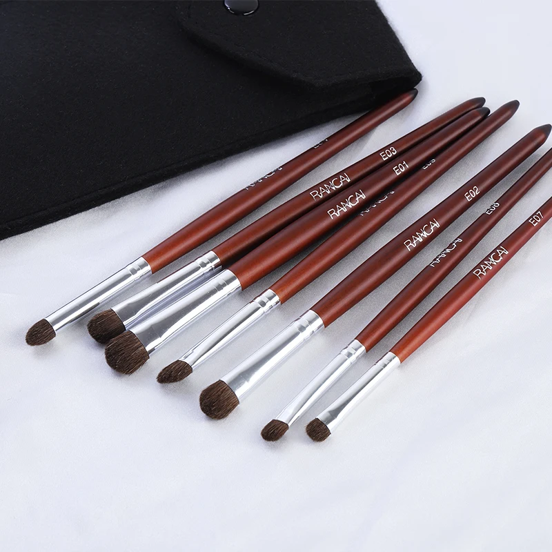 RANCAI Pro 7pcs Eye Shadow Makeup Brushes Set Natural Hair Wood Handle Blending Shader Highlighter Brush Make Up Tools brochas