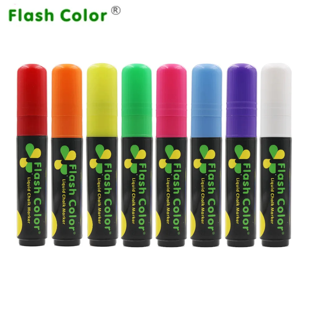 Flashcolor 8Pcs 10mm Liquid Chalk Marker For LED Writing Board Glass Window Highlighter Fluorescent Pen School Art Painting