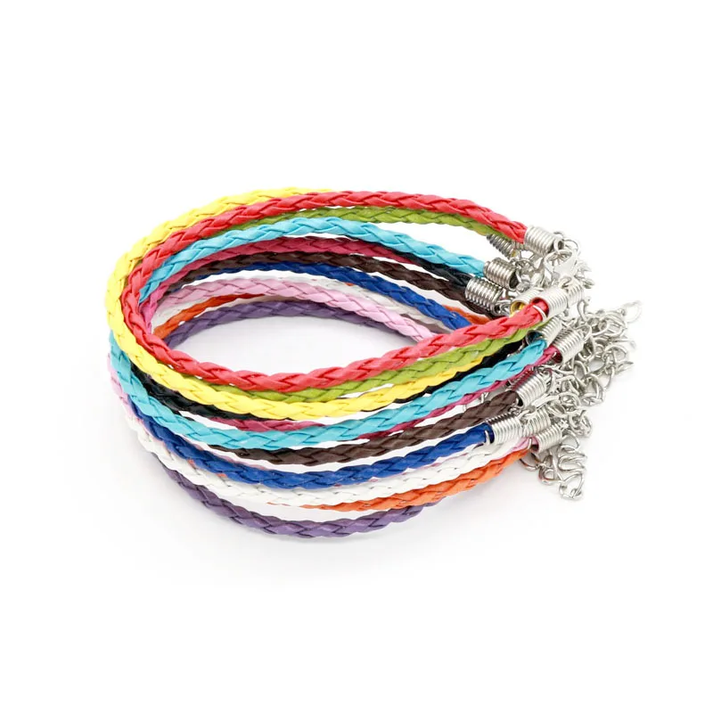 

Hot Sale 100Pcs 7.8" Multi Colors Leather Braided Bracelets Favor Charms Bracelet Cords With Lobster Clasps For Jewelry Making
