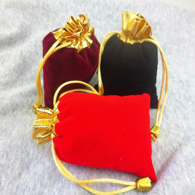 9*12cm 20pcs Phnom Penh Wine Red Jewelry Velvet Bags For Packing Gifts Handmade Women Jewellery Pouches Flannel Bag Drawstring