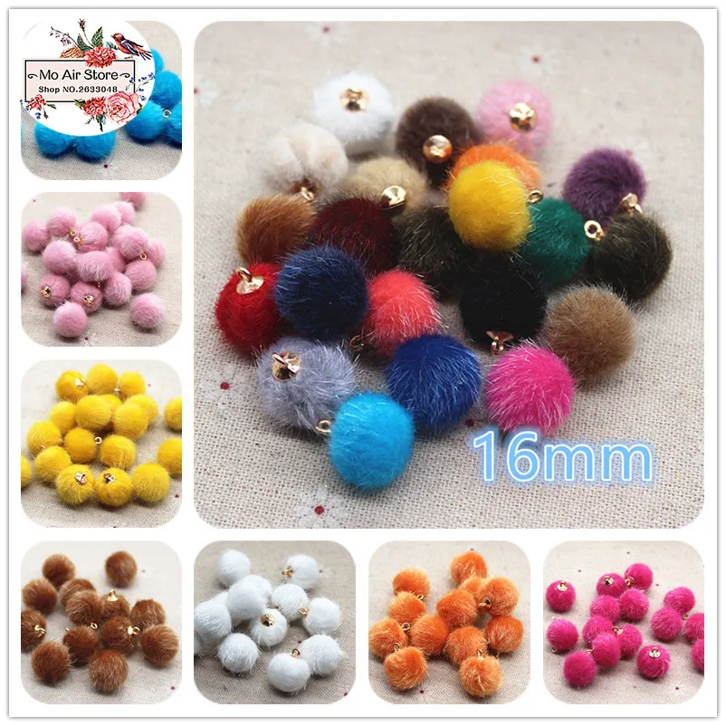 20pcs mix color hairy Fabric Covered round bead ball pendant Home Garden Crafts Cabochon Scrapbooking DIY 16mm