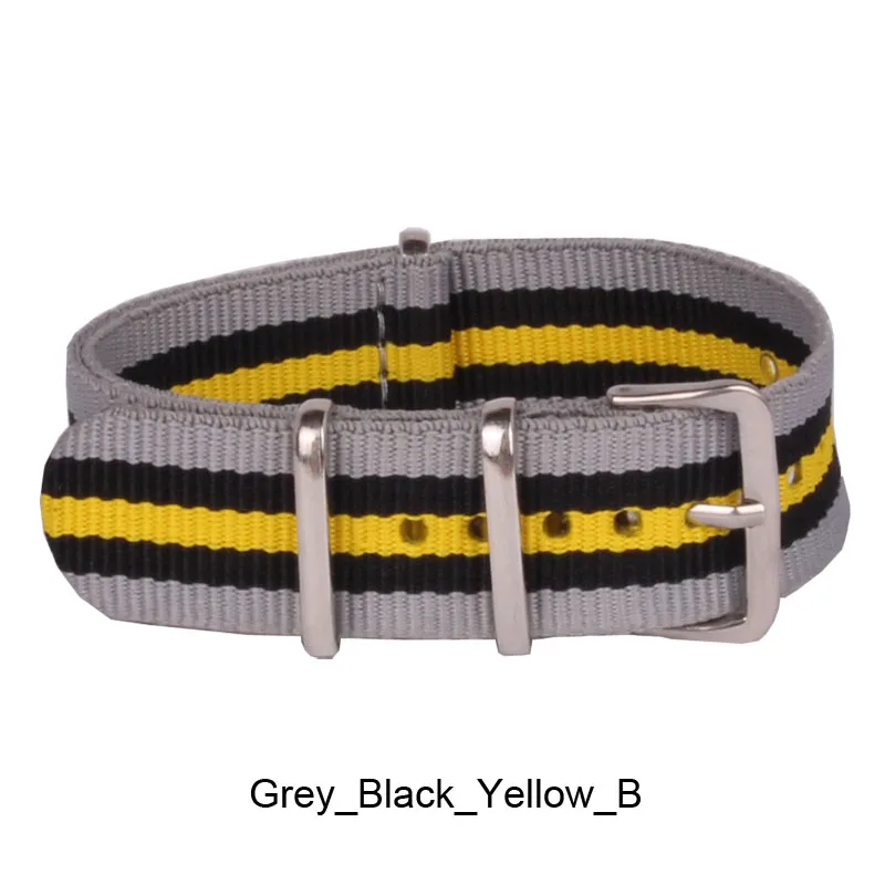 18mm Grey Cambo Yellow Stripe Nylon Military Fabric Woven Watch watchband Strap Band Buckle belt 18 mm for Ladies Women