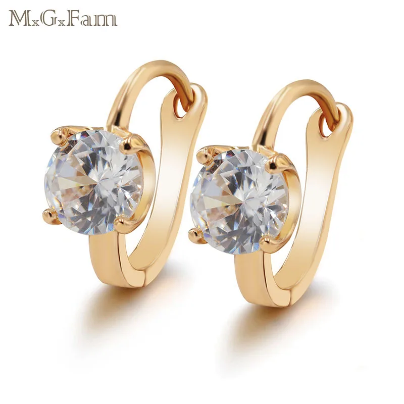 MxGxFam Single Round Zircon Hoop Earrings For Fashion Women Round AAA+ CZ Gold Color