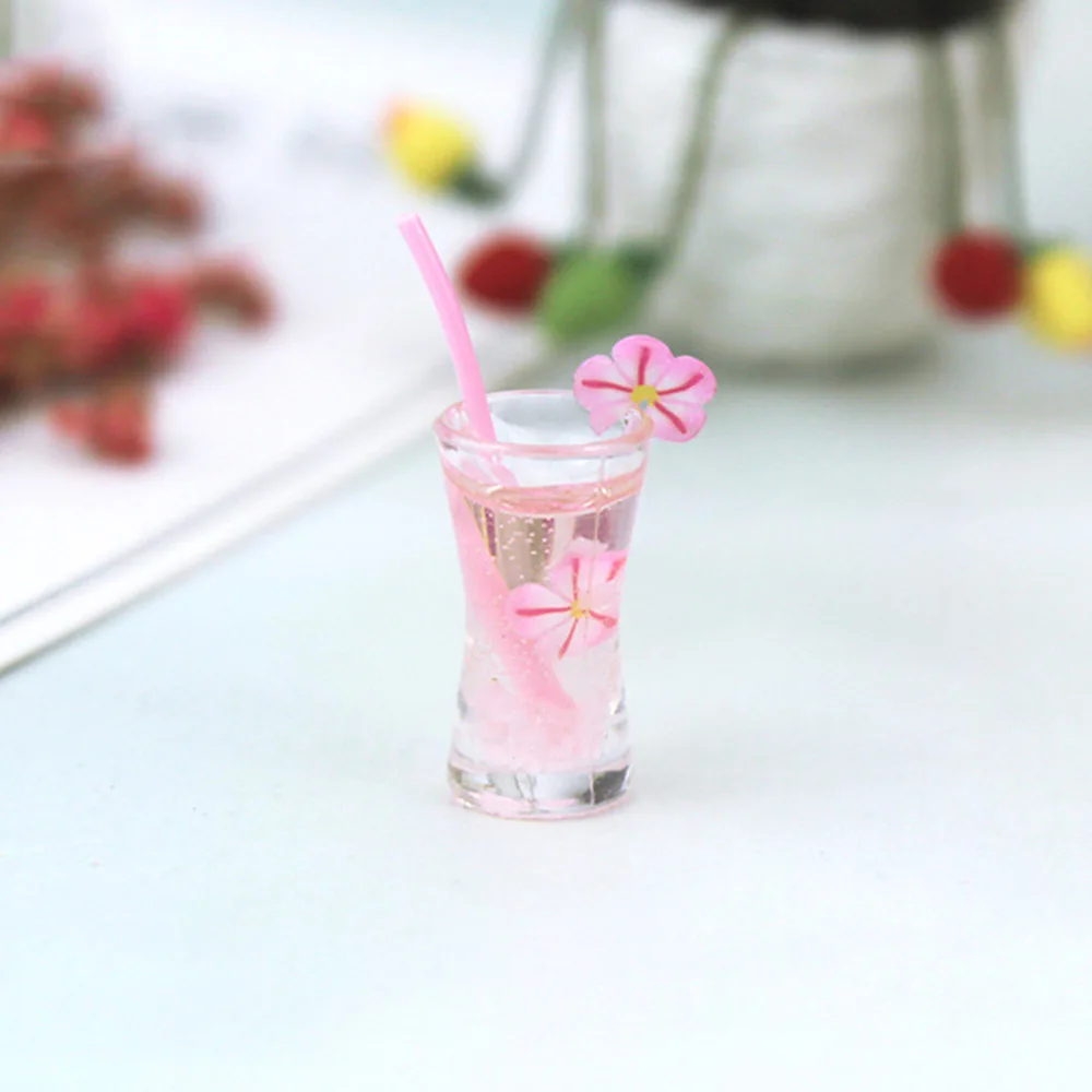 1Pcs 1/12 Dollhouse Miniature Accessories Mini Resin Cherry Blossoms Lemon Drink Simulation Wine Model Toy Doll House Decoration