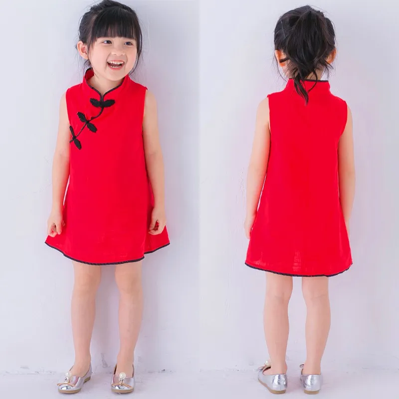 Spring Baby Girls Dress Fashion Cheongsam Tang Suit Summer Cotton Children Sleeveless Princess Dress For Girls