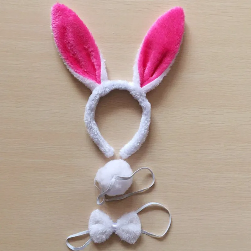 Children Adult Bunny Ear Headband Set Black Pink White Blue Fancy Dress Costume Hen Party Big Rabbit Ear Hairbands Headwear Tail image 3