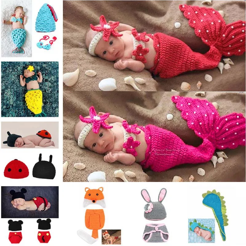 

Crochet Knit Newborn Mermaid Tail Costume Baby Photography Props Clothes Animal Design Newborn Studio Accessories SG059