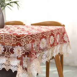 Toalha de mesa de vidro com renda, proteção transparente para mesa de casamento