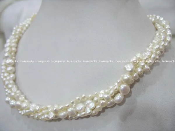 wholesale 4rows 5-6*3-4mm(small) 7-8*4-5mm freshwater pearl white baroque necklace 17.5