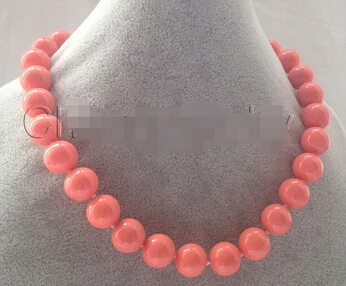 

Beautiful 18inch 12-16mm perfect round pink coral color south sea shell pearl necklace Wholesale Lovely Women's Wedding Jewelry