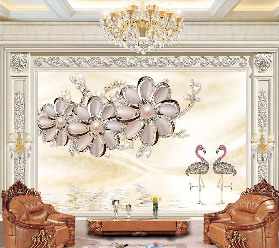 wellyu papel de parede para quarto Custom wallpaper Pearl Jewelry Jewelry Chrysanthemum Beautiful Living Room Wall tapeta