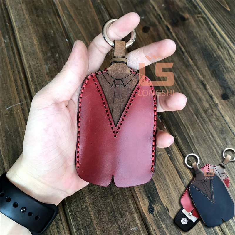 Fashion Top Layer Leather Key Case Men 's And Female Key Cases Gentleman Suit Prince Shape Retro For Car Remote Keys