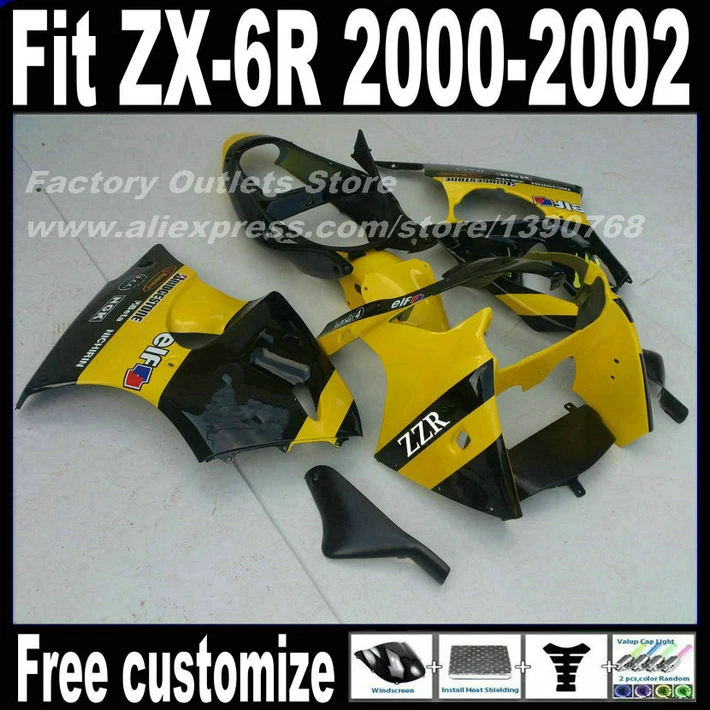 Hot selling Fairings set for Kawasaki ZX-6R 2000 2001 2002 Ninja 636 yellow black ABS fairing kit ZX6R 00 01 02 AF55