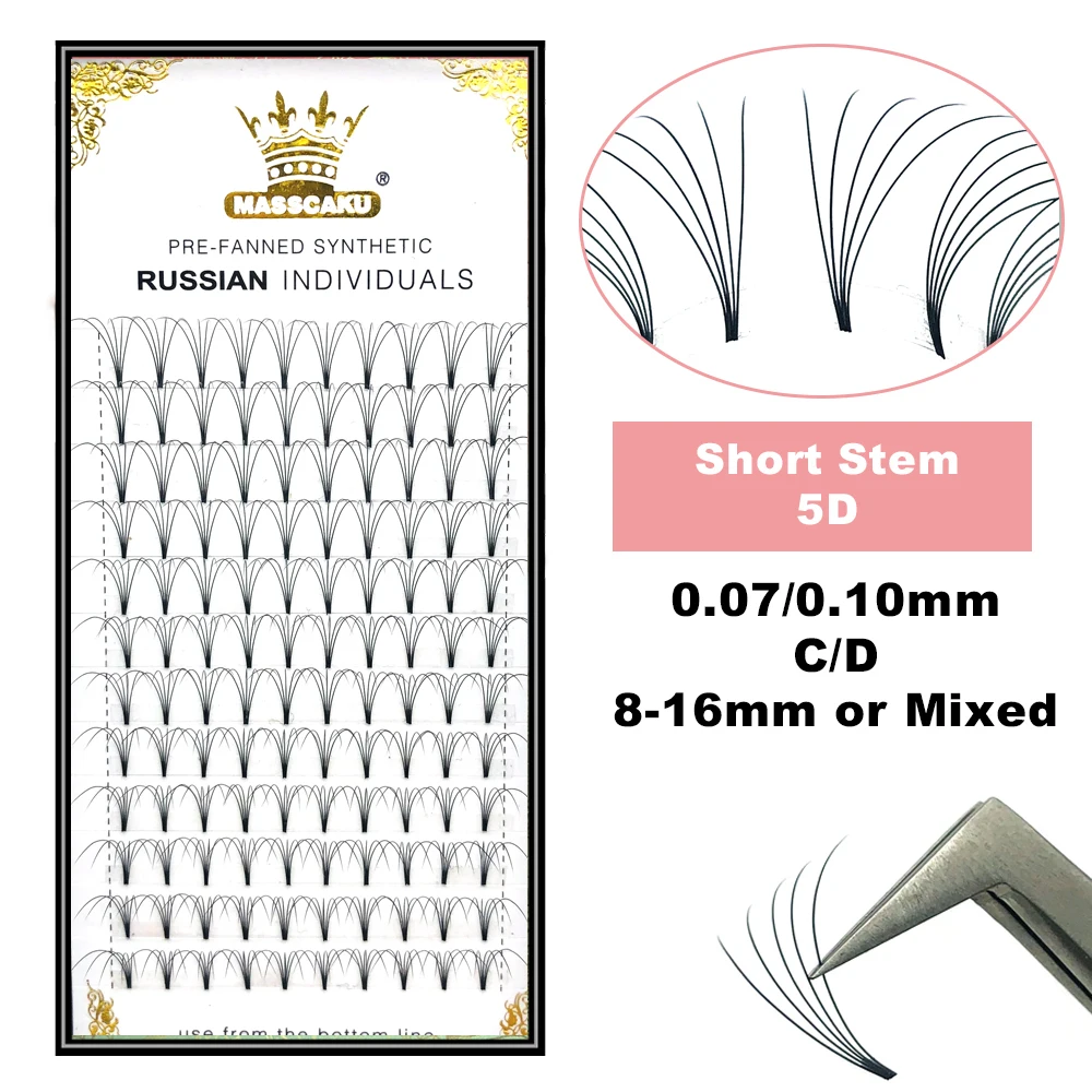 5 cases/lot High quality 3d/4d/5d/6d/10d Short Stem Eyelashes Pre Made Volume fans Premade Russian Volume Eyelash Extention