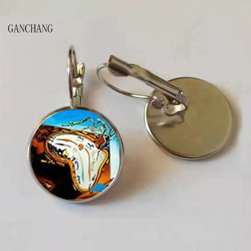 Серьги-гвоздики Сальвадора Дали, серьги с рисунком Сальвадора Дали в момент взрыва, стеклянный кабошон