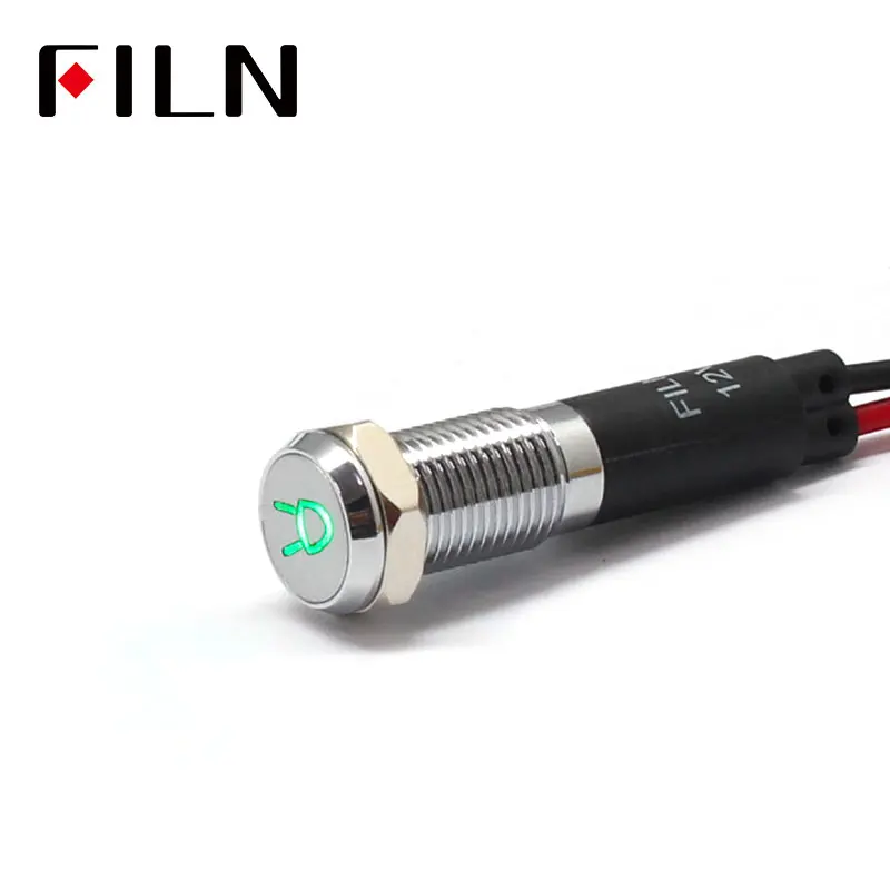 FILN 8mm  Car dashboard Small lights symbol led red yellow white blue green 12v led indicator light with 20cm cable