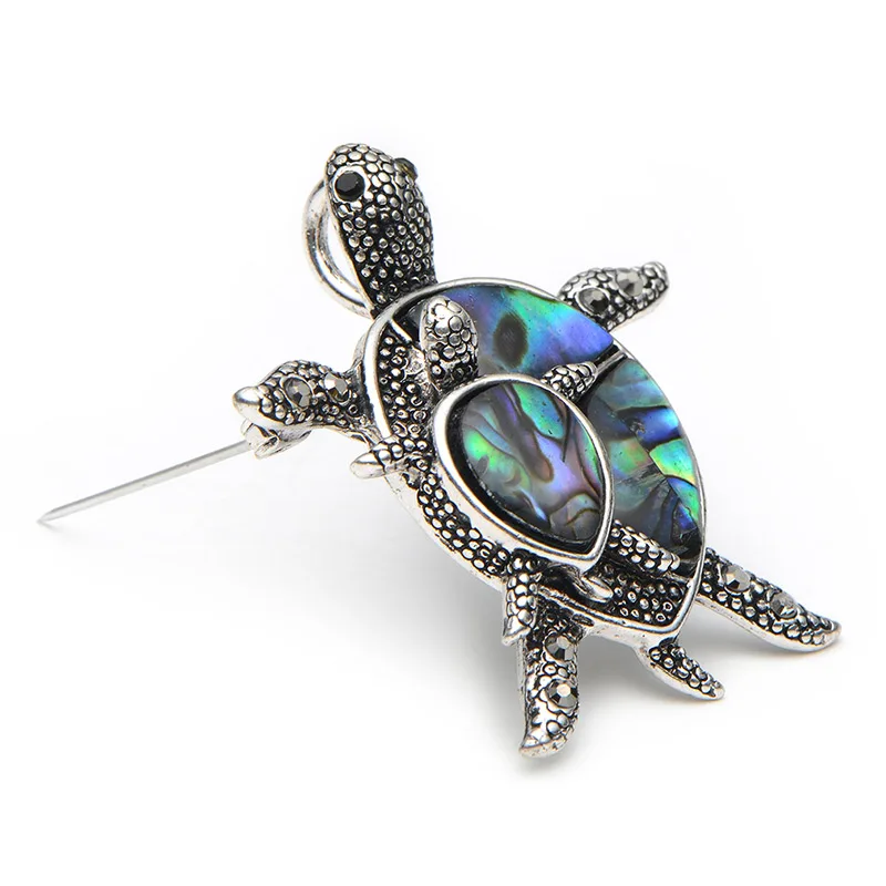 Natural Shell Turtle Brooches For Women And Men Alloy Couple Turtle Animal Brooch Pins For Suits Sweater Dress Hat Scarf Pins