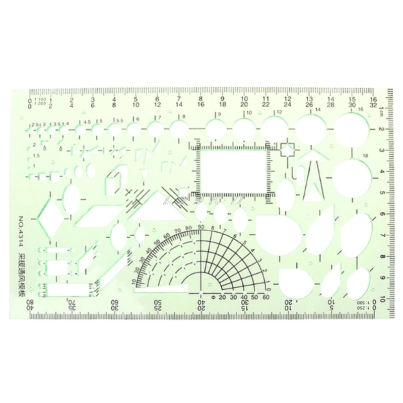 Plastic Ruler Rectangle Circle Shape Geometric Drawing Template Ruler Student Stationery School Accessories