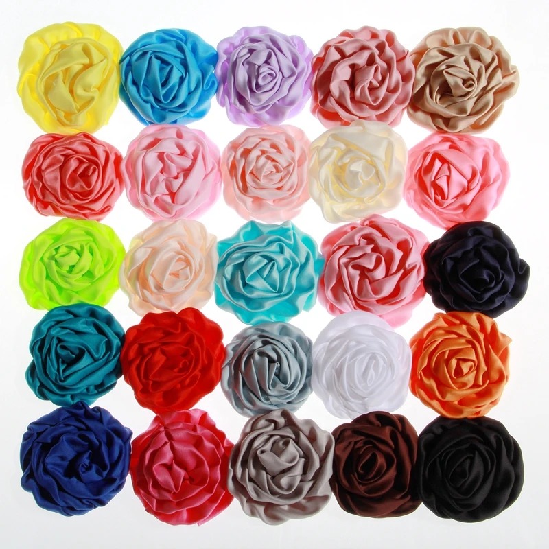 

200pcs 3" 7.6cm Chiffon Ruffles Rose Bud Flower Fashion Hair Accessories Decoration Flower DIY Accessory Without Hairclip