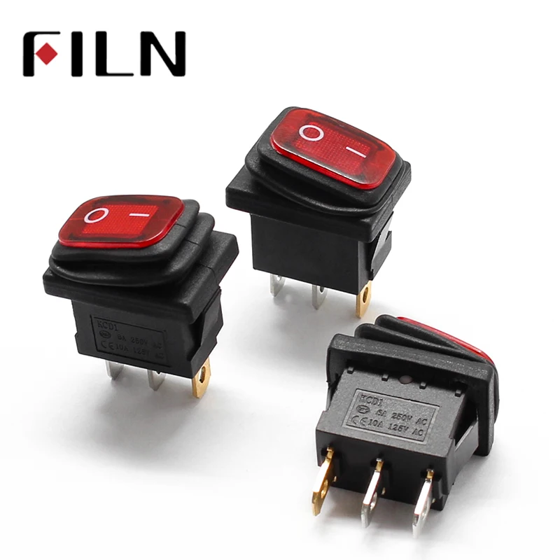 kcd1-101 3 pins mini on off seal waterproof rocker switch in 12v red lighting 6a250vac 13x19mm