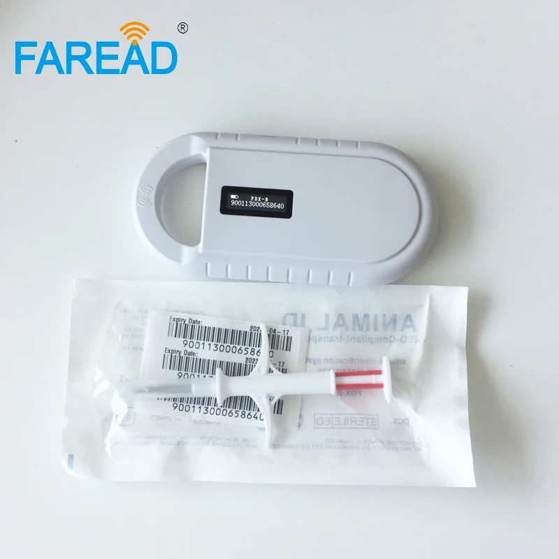 x40pcs 1.4x8mm FDX-B pet implants microchip glass tag injector+ x1pc RFID 134.2KHz Animal USB portable ID  microchip Reader