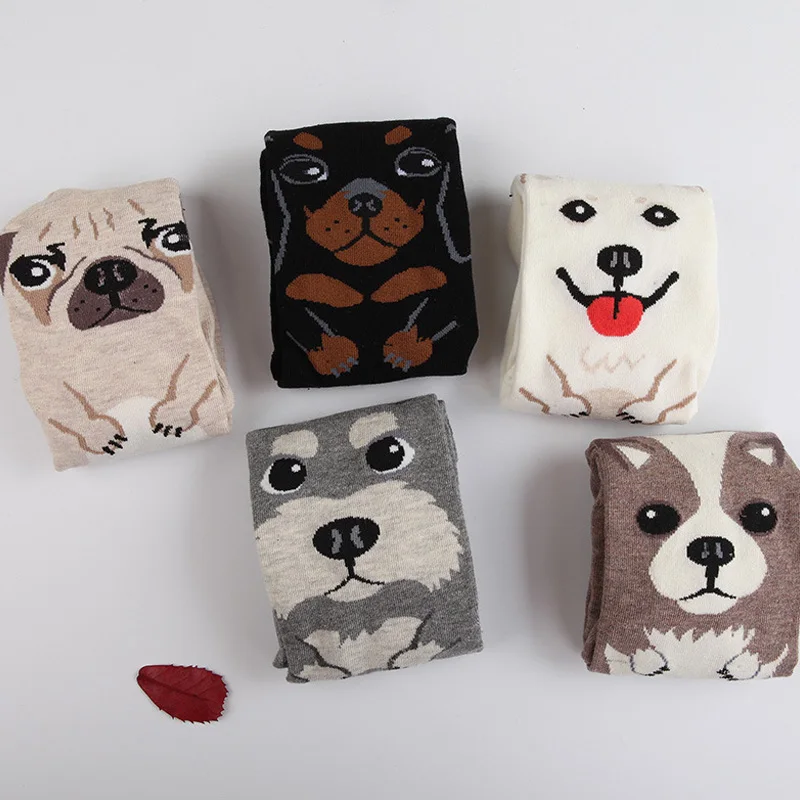 elegant creative cute animal pug women cotton socks lovely dog jacquard female printing tube socks funny husky floor meias soks