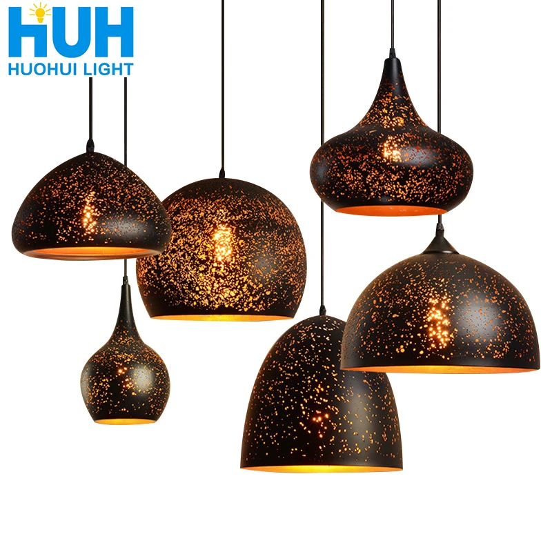 Vintage Pendant  Lamp Iron Loft Nordic Porous Retro E27 Etching Lampshade Bar Restaurant Lamp Industrial Wind Rust Pendant Lamp