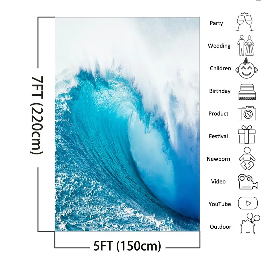 Backdrop for Photography Summer Surfing Party Photo Background Blue Ocean Wave Portrait Backdrops for Photo Booth Studio Props