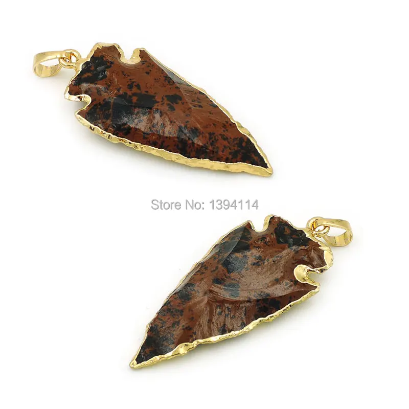 

Natural Rough Mahogany Obsidian Arrow Pendant With Side Gold-plated Approx 45*25mm