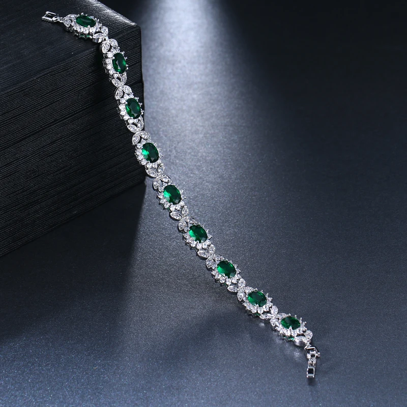 EMMAYA New Arrival Oval Shape Multicolor Green Blue CZ Cubic Zirconia Slider Chain Bracelets For Women Christmas Jewelry