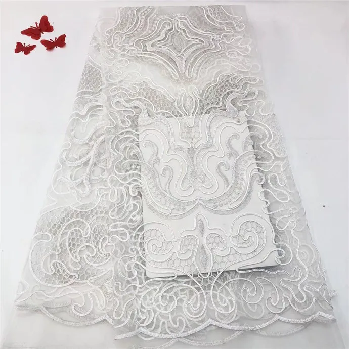 2018 Latest French Laces Fabrics White Red Tulle 3 d flowers beaded African Laces Fabric Wedding African French Tulle Lace(FJ-9