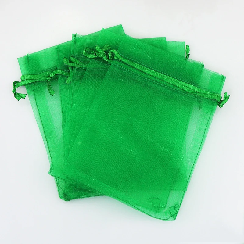 

100pcs 10*15cm Grass Green Organza Gift Bag Jewelry Packaging Display Bags Drawstring Pouch For Bracelet/necklace Mini Yarn Bag