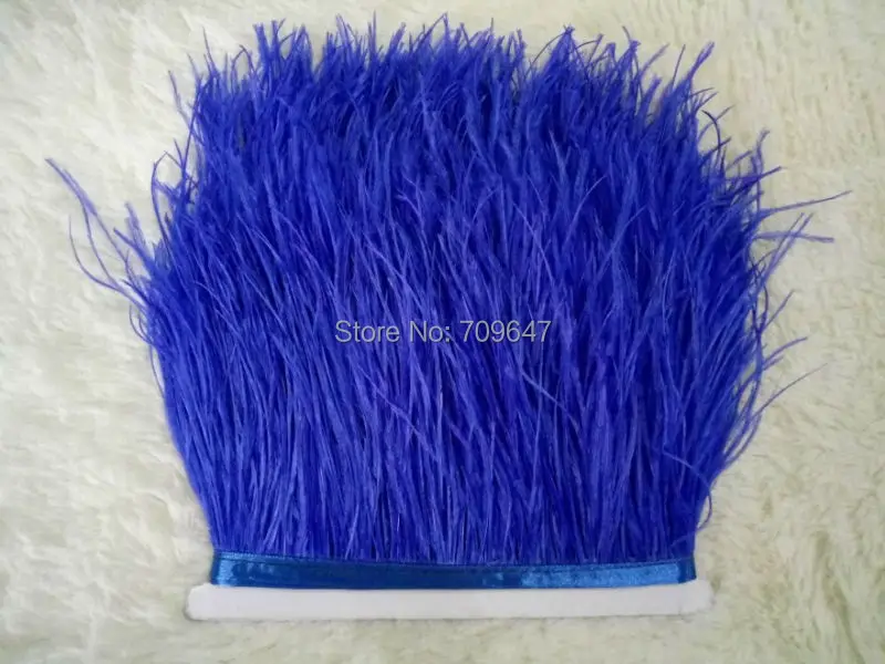 10Yards/lot !Feather Lace,Royal Blue ostrich feather trimming fringe on Satin Header 5-6inch in width for Wedding Dress