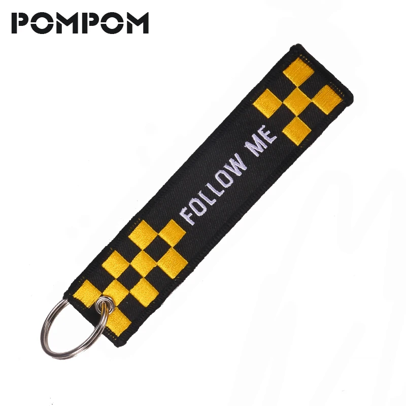 POMPOM New Follow Me Keychain for Aviation Gifts Stitch Priority Portachiavi Keychain Car key Tags Sleutelhanger Keyring Jewelry