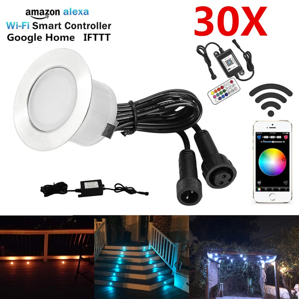 

30PCS/lot WIFI Controlled Timer 45mm 12V RGB RGBW Yard Terrace LED Deck Stair Soffit Step Lights for Alexa Google Home IFTTT