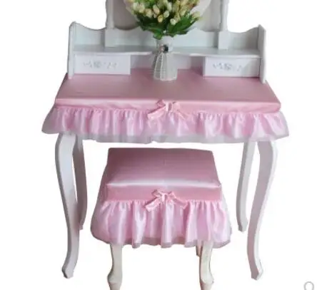 pink/purple Satin fabric dresser cover tablecloth dustproof table cover lace makeup stool cover
