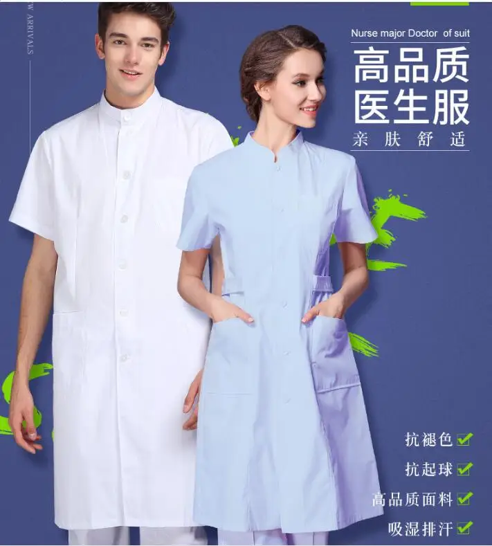 Summer Cotton Dental Uniforms White Coat Hospital Women Doctor Stand Collar Work Gown