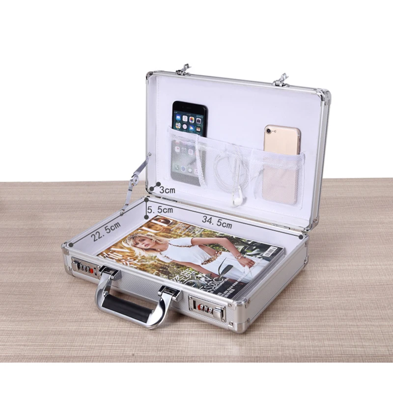 360*240*100mm Portable Lock Box Aluminum Alloy Toolbox Document Insurance Household Storage Box Metal Box with Lock Trumpet