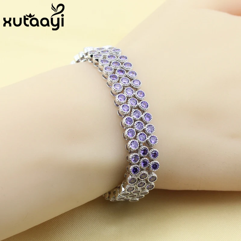 New Fashion Silver Color Bracelet For Women Attractive Red Created Garnet Huge Bracelet Length 19cm